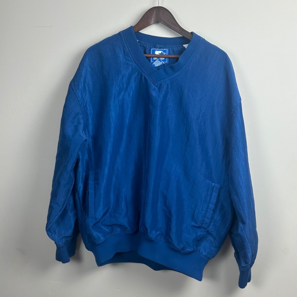 Vintage 90s Starter Windbreaker XL Blue Made USA Pullover V Neck Jacket